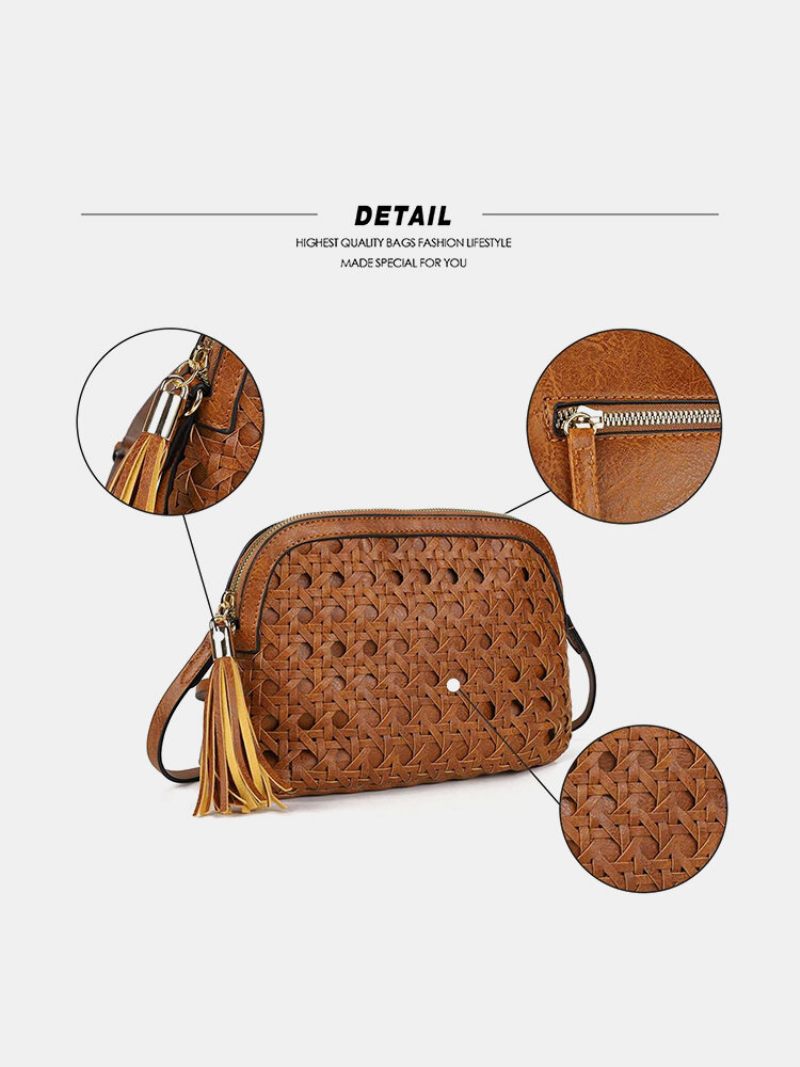 Női Műbőr Vintage Tessel Nagy Kapacitású Crossbody Táska Divatos Szőtt