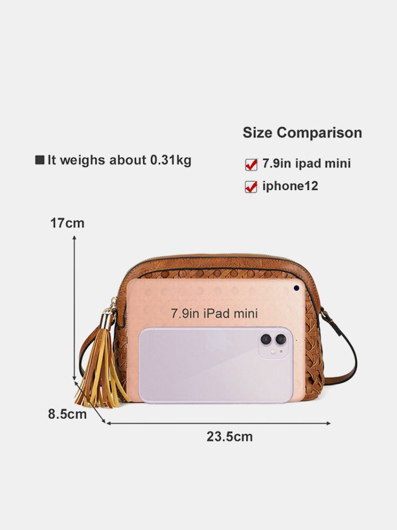 Női Műbőr Vintage Tessel Nagy Kapacitású Crossbody Táska Divatos Szőtt