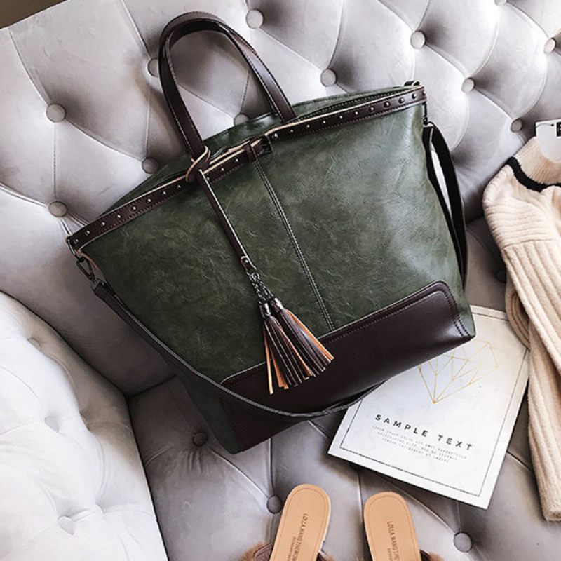 Női Nagy Kapacitású Vintage Bojtári Kézitáska Alkalmi Crossbody Táska