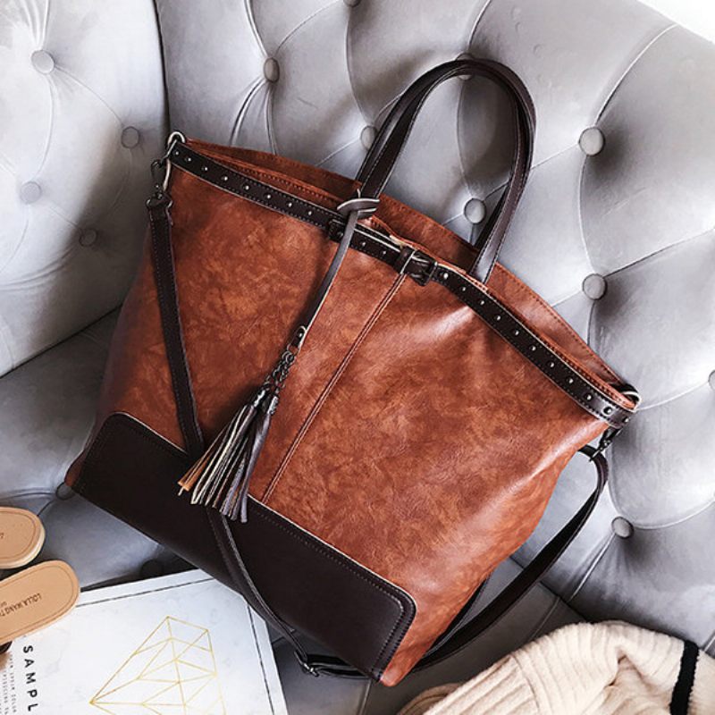 Női Nagy Kapacitású Vintage Bojtári Kézitáska Alkalmi Crossbody Táska