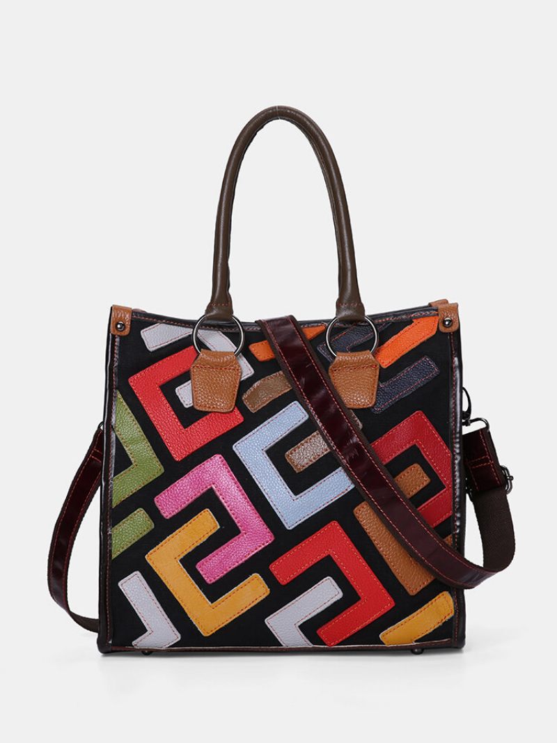 Női Patchwork Valódi Bőr Táskák Nagy Kapacitású Kézitáskák Bohemian Vintage Crossbody