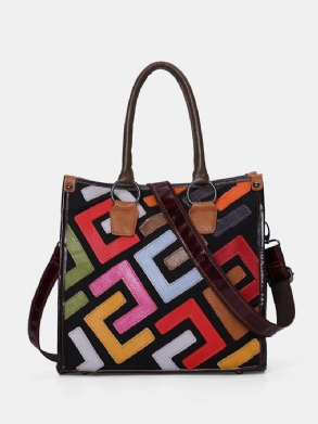 Női Patchwork Valódi Bőr Táskák Nagy Kapacitású Kézitáskák Bohemian Vintage Crossbody