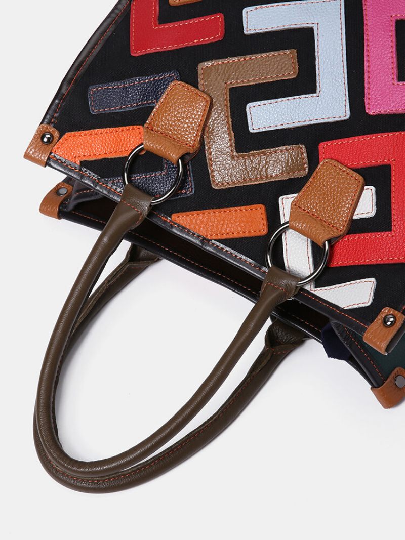 Női Patchwork Valódi Bőr Táskák Nagy Kapacitású Kézitáskák Bohemian Vintage Crossbody