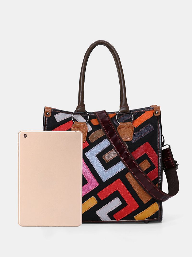 Női Patchwork Valódi Bőr Táskák Nagy Kapacitású Kézitáskák Bohemian Vintage Crossbody