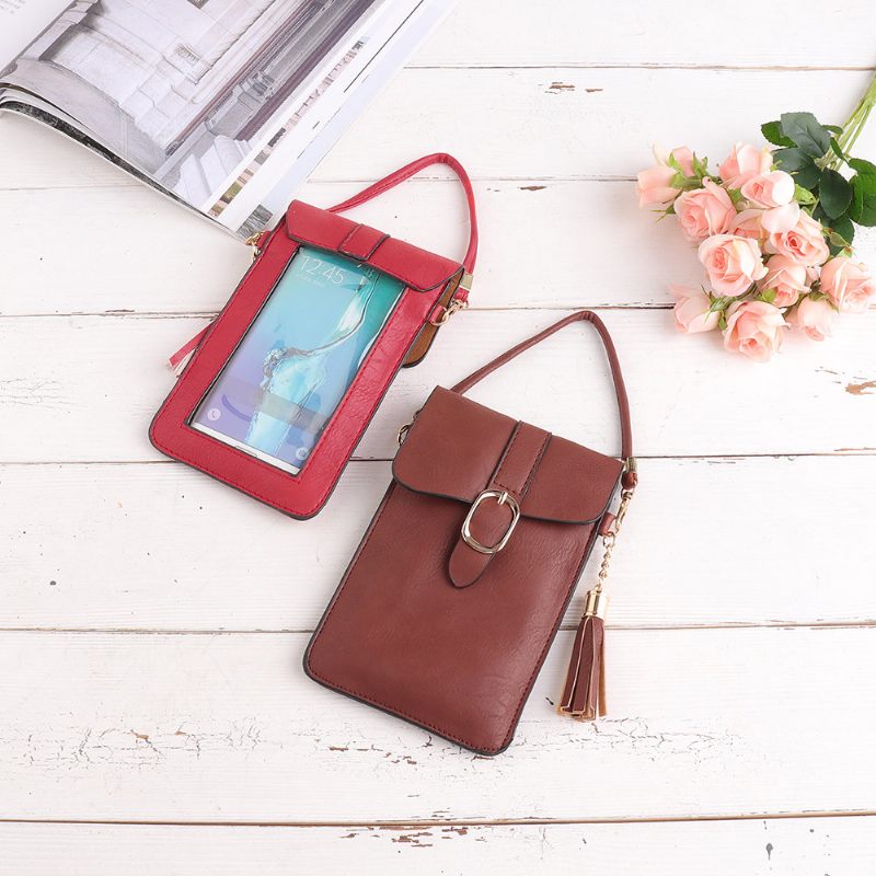 Női Pu Bőr Érintőképernyős 5.5 Hüvelykes Telefontáskák Bojt Crossbody Táskák