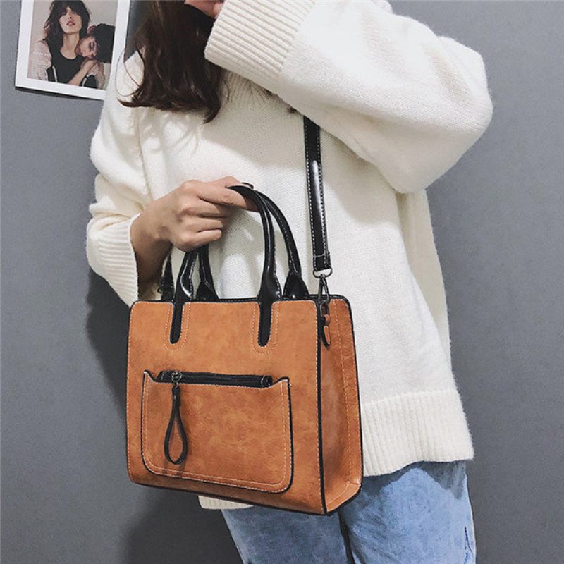 Női Pu Bőr Kézitáska Retro Solid Szabadidős Crossbody Táska