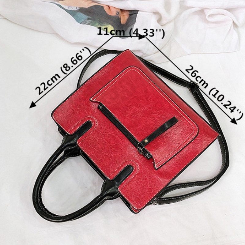 Női Pu Bőr Kézitáska Retro Solid Szabadidős Crossbody Táska