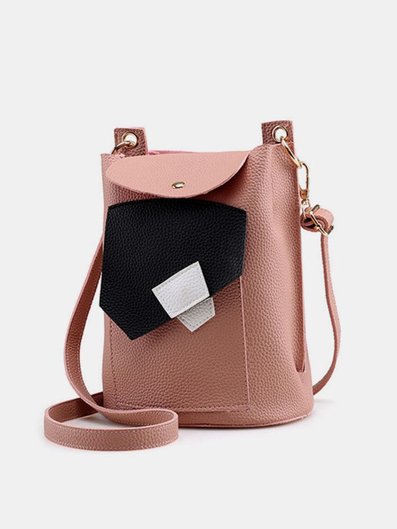 Női Pu Bőr Patchwork Crossbody Bag Vödörtáska