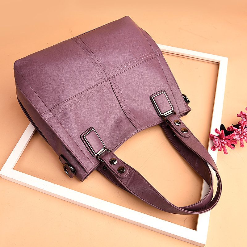 Női Puha Bőr Szabadidős Patchwork Kézitáska Kétrétegű Nagy Kapacitású Crossbody Táska