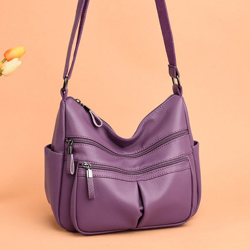 Női Puha Bőr Többnyílású Crossbody Táskák Szabadidős Válltáskák