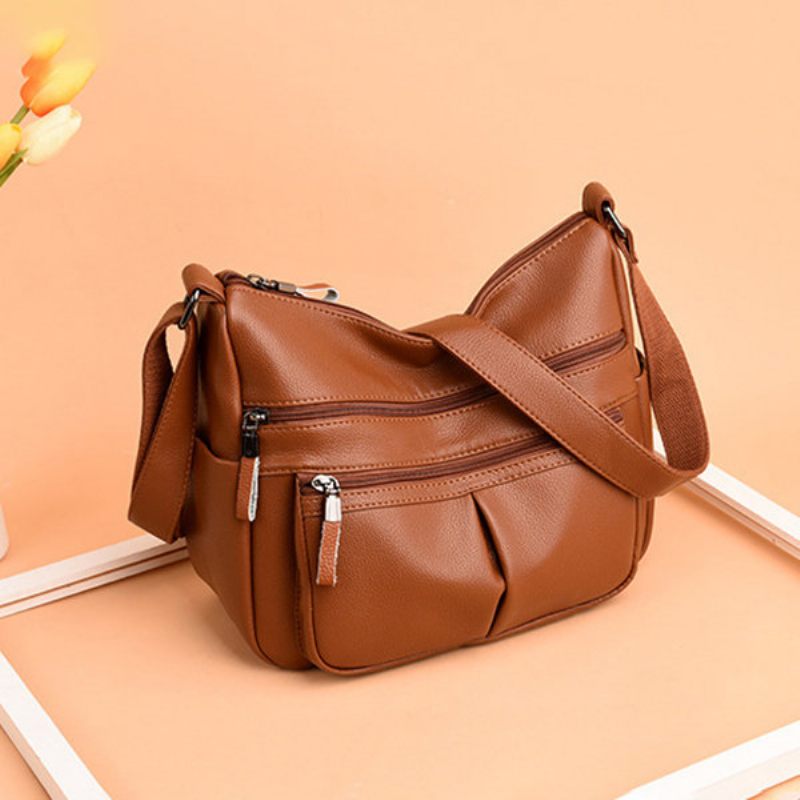 Női Puha Bőr Többnyílású Crossbody Táskák Szabadidős Válltáskák