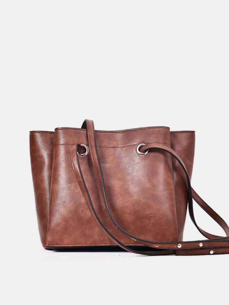 Női Puha Pu Bőr Vödör Crossbody Táskák Nagy Kapacitású Szabadidős Vintage Válltáskák