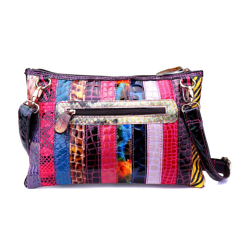 Női Stílusos Patchwork Valódi Bőr Kézitáska Válltáskák Crossbody Táskák