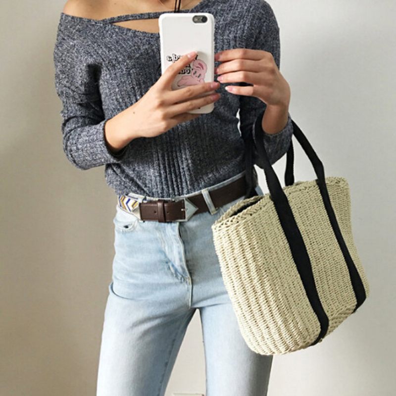 Női Straw String Bucket Bags Beach Bag Utazótáska Válltáskák Crossbody