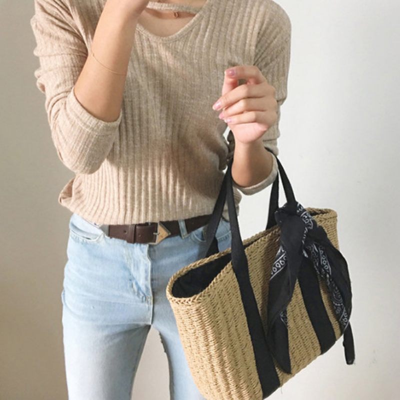 Női Straw String Bucket Bags Beach Bag Utazótáska Válltáskák Crossbody