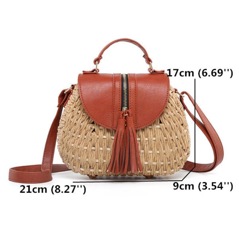 Női Utazási Szalma Strandtáskák Bojt Patchwork Crossbody Táskák