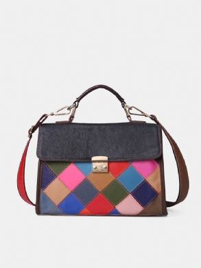 Női Valódi Bőr Patchwork Vintage Kézitáska Crossbody Táska