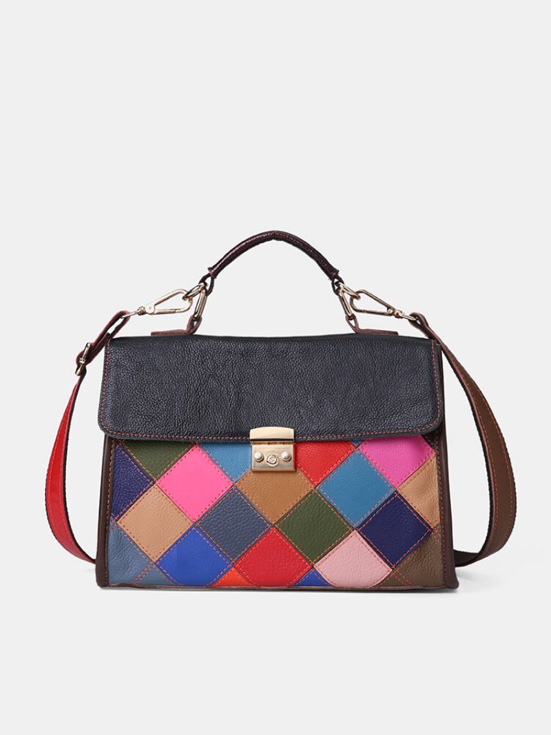 Női Valódi Bőr Patchwork Vintage Kézitáska Crossbody Táska