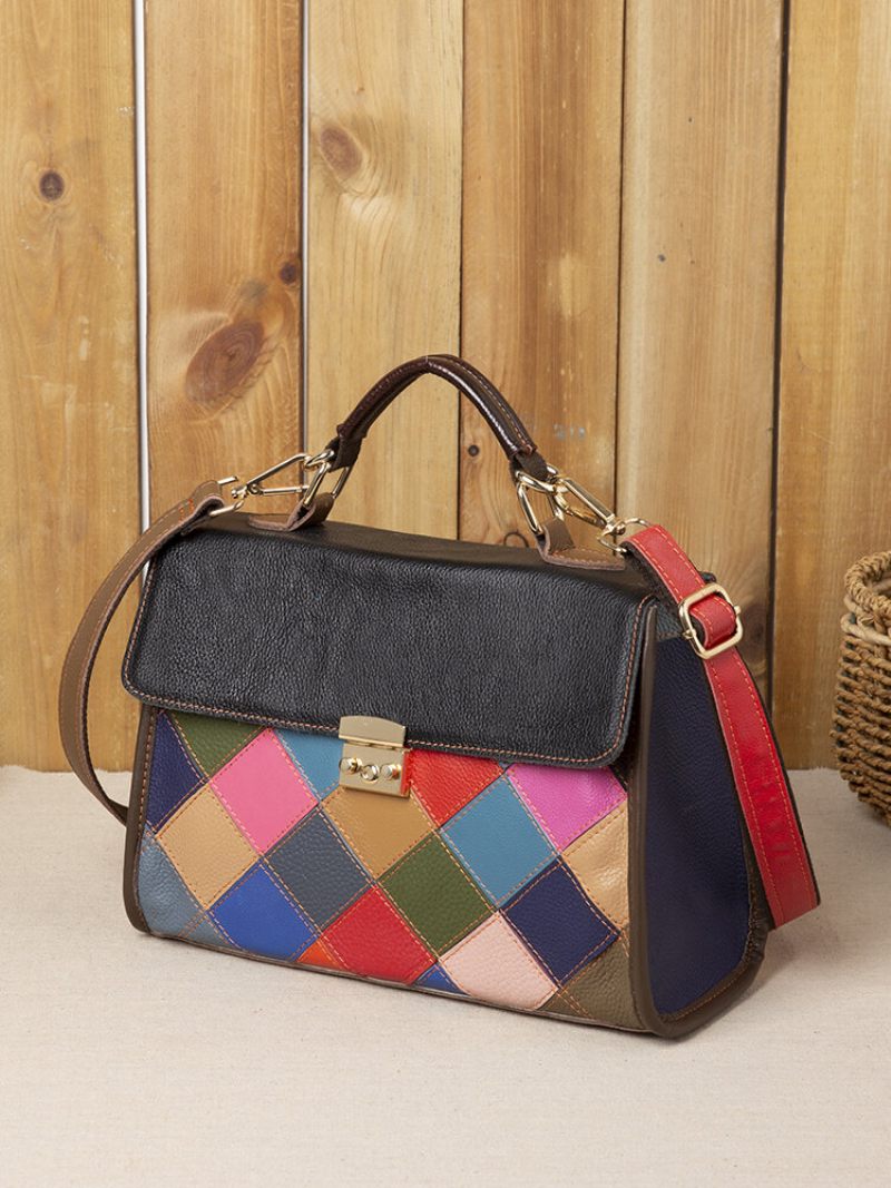 Női Valódi Bőr Patchwork Vintage Kézitáska Crossbody Táska