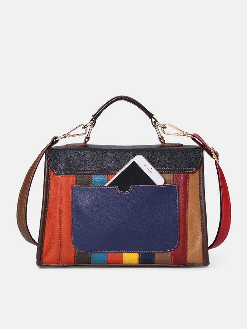 Női Valódi Bőr Patchwork Vintage Kézitáska Crossbody Táska