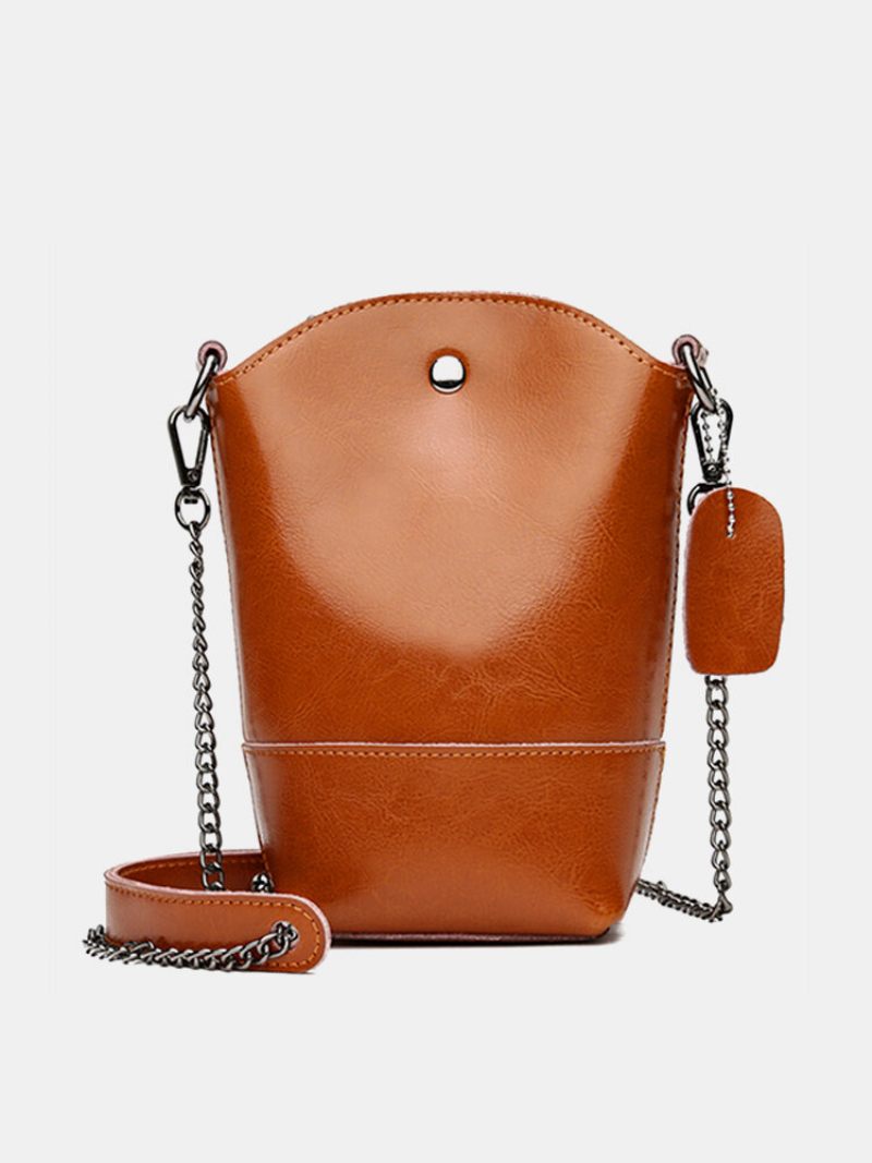 Női Valódi Bőr Vintage Vödörtáska Tömör Telefontáska Szabadidős Mini Crossbody Táska