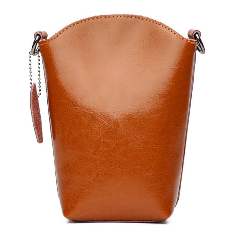 Női Valódi Bőr Vintage Vödörtáska Tömör Telefontáska Szabadidős Mini Crossbody Táska