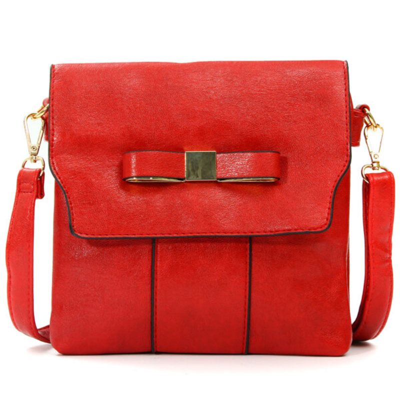 Női Vintage Bowknot Pu Bőr Hasp Messenger Válltáska Crossbody Táska