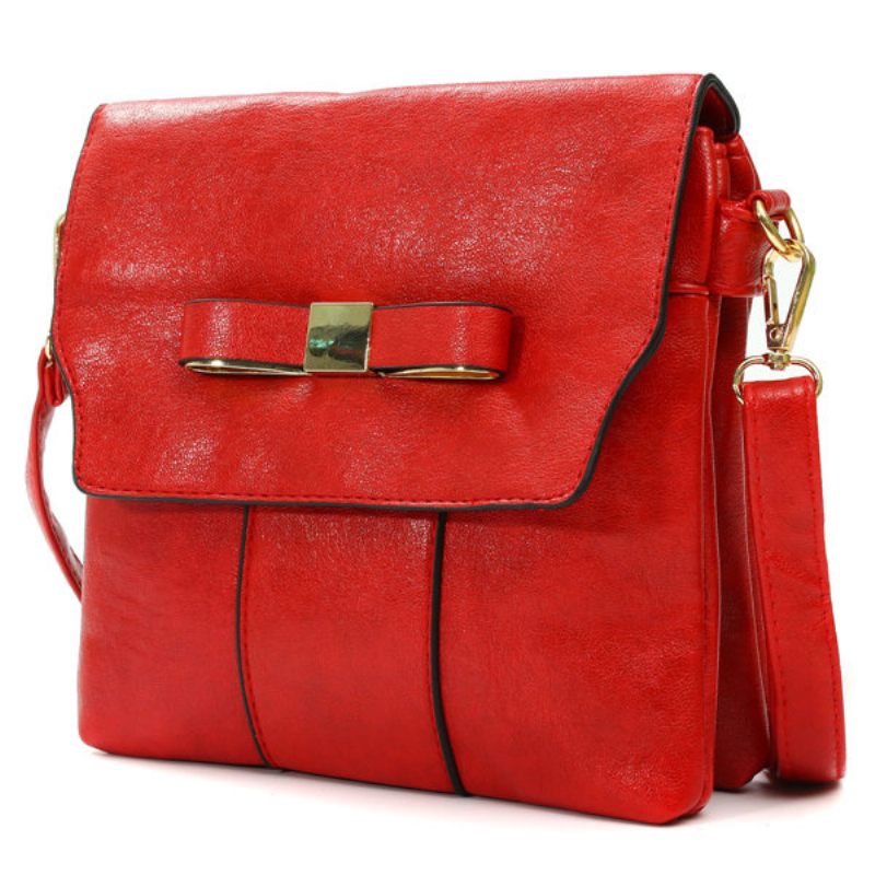 Női Vintage Bowknot Pu Bőr Hasp Messenger Válltáska Crossbody Táska