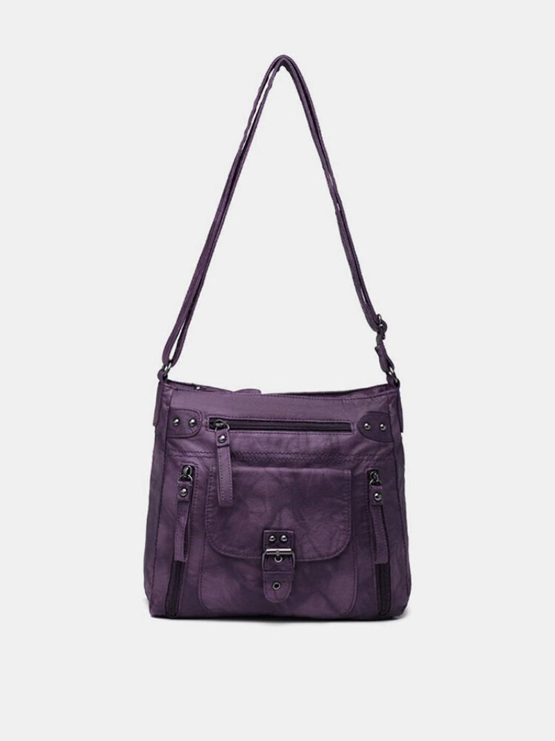 Női Vintage Műbőr Többrekeszes Vízálló Egyszínű Crossbody Táska Válltáska