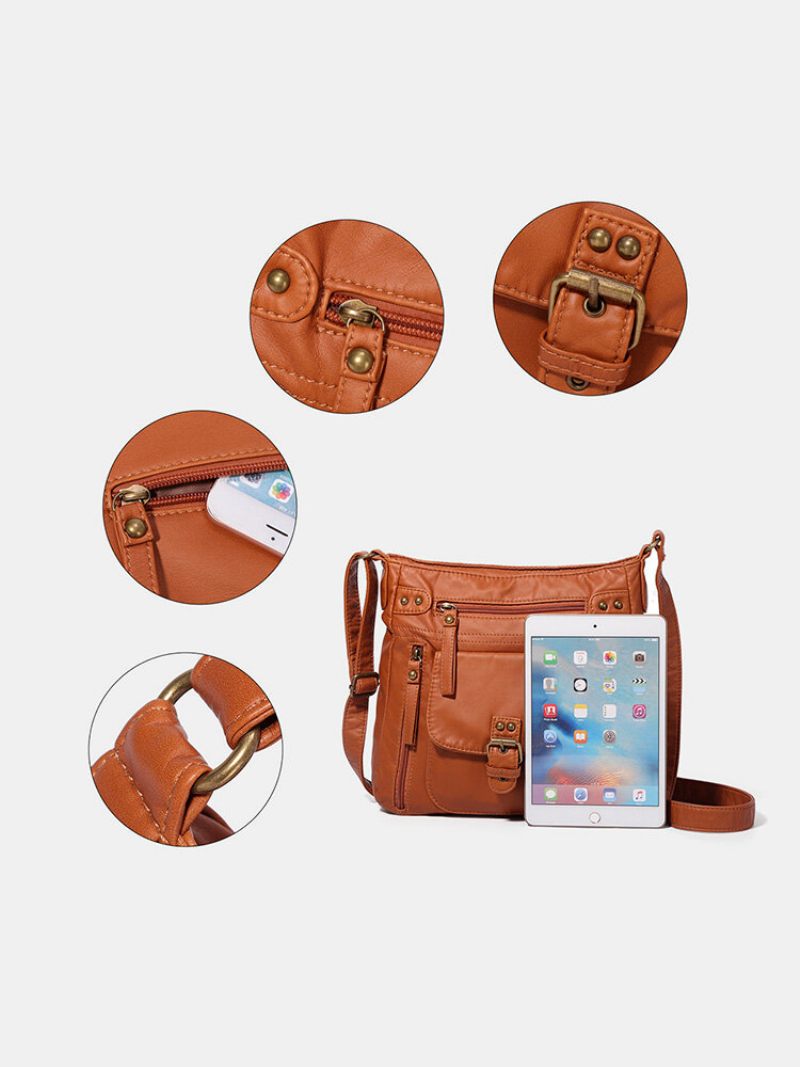 Női Vintage Műbőr Többrekeszes Vízálló Egyszínű Crossbody Táska Válltáska