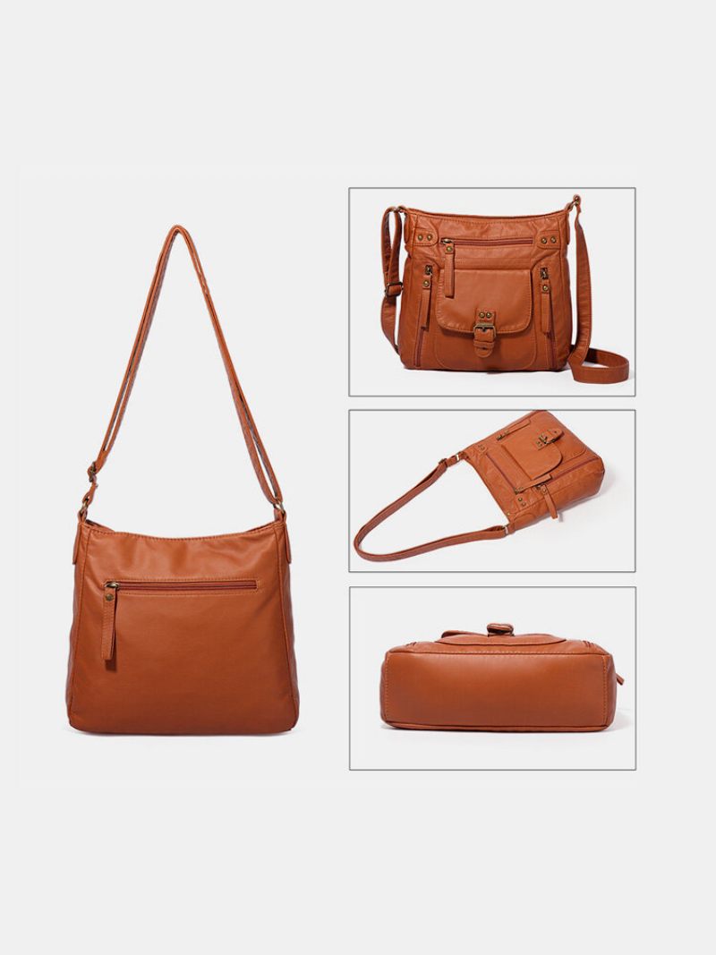 Női Vintage Műbőr Többrekeszes Vízálló Egyszínű Crossbody Táska Válltáska