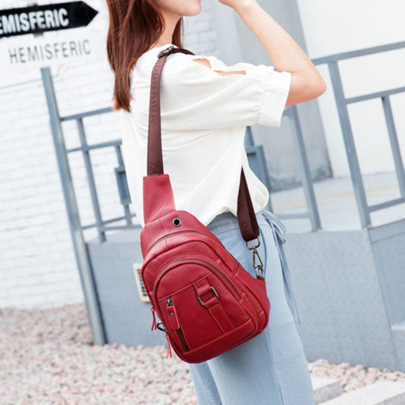 Női Vintage Valódi Bőr Sling Bag Melltáska Crossbody Táska