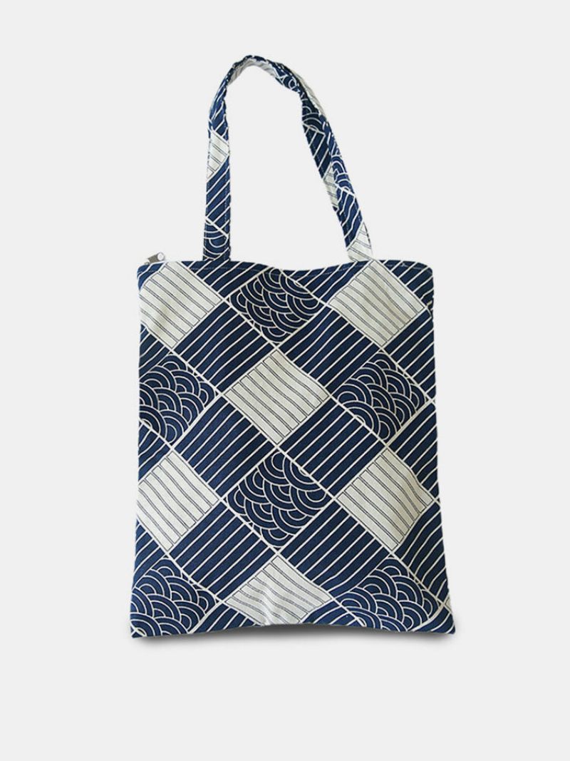 Pamut Nagy Kapacitású Sea Wave Pattern Tote Kézitáska Válltáska