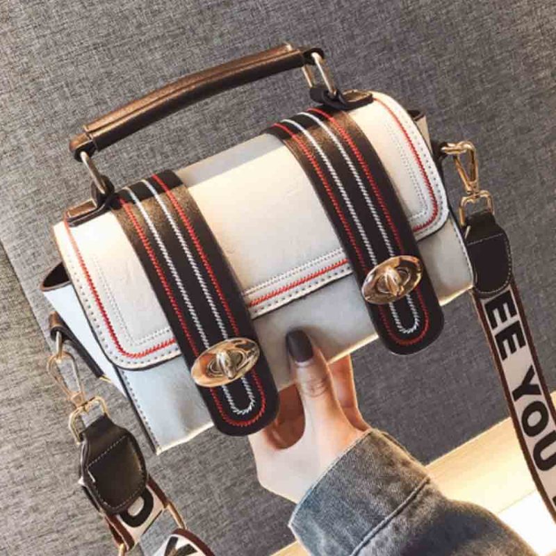 Pu Bőr Crossbody Táska Ábécé Vállpánttal Lady Mini Válltáska Csíkos Csattal Vásárlási Randevúzáshoz