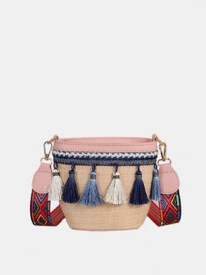 Straw Tassel Bucket Bag Válltáska Nőknek