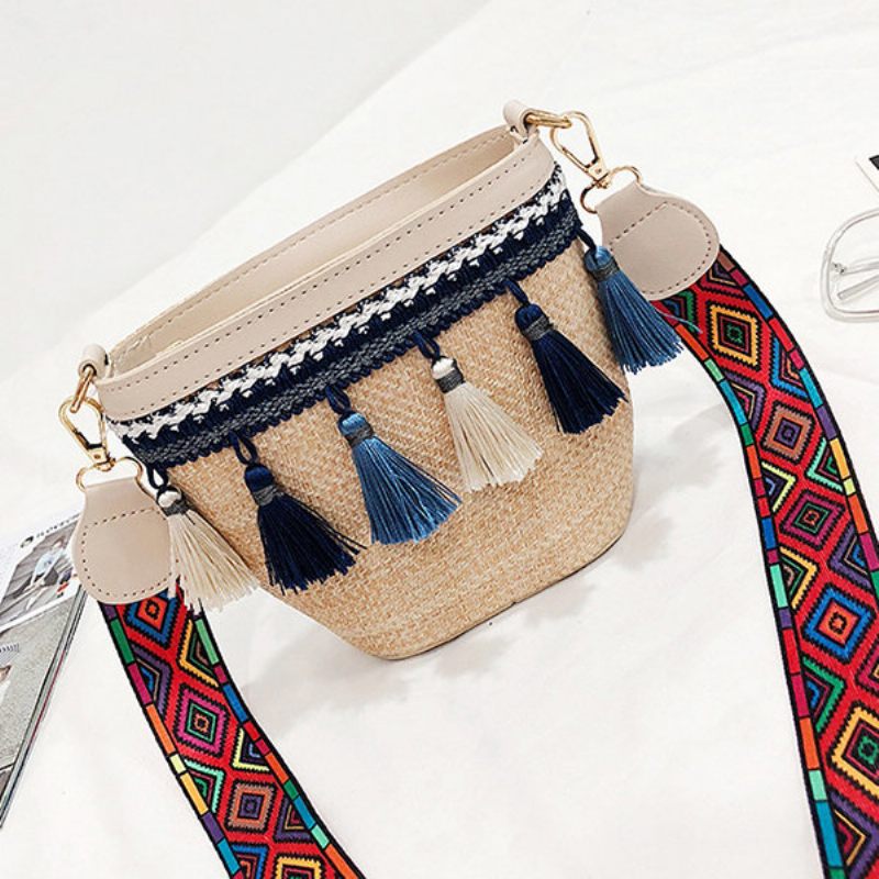 Straw Tassel Bucket Bag Válltáska Nőknek