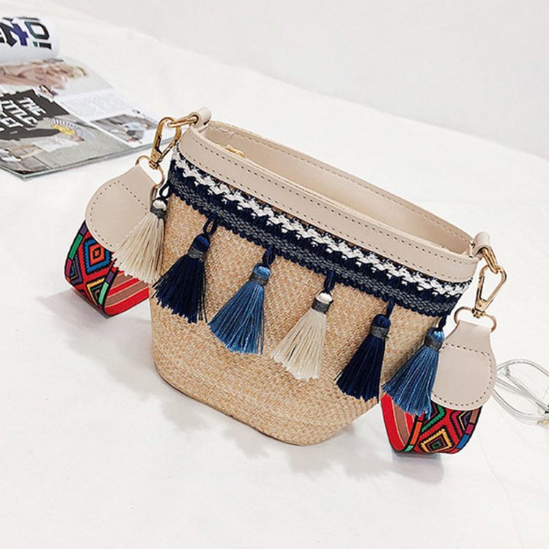 Straw Tassel Bucket Bag Válltáska Nőknek