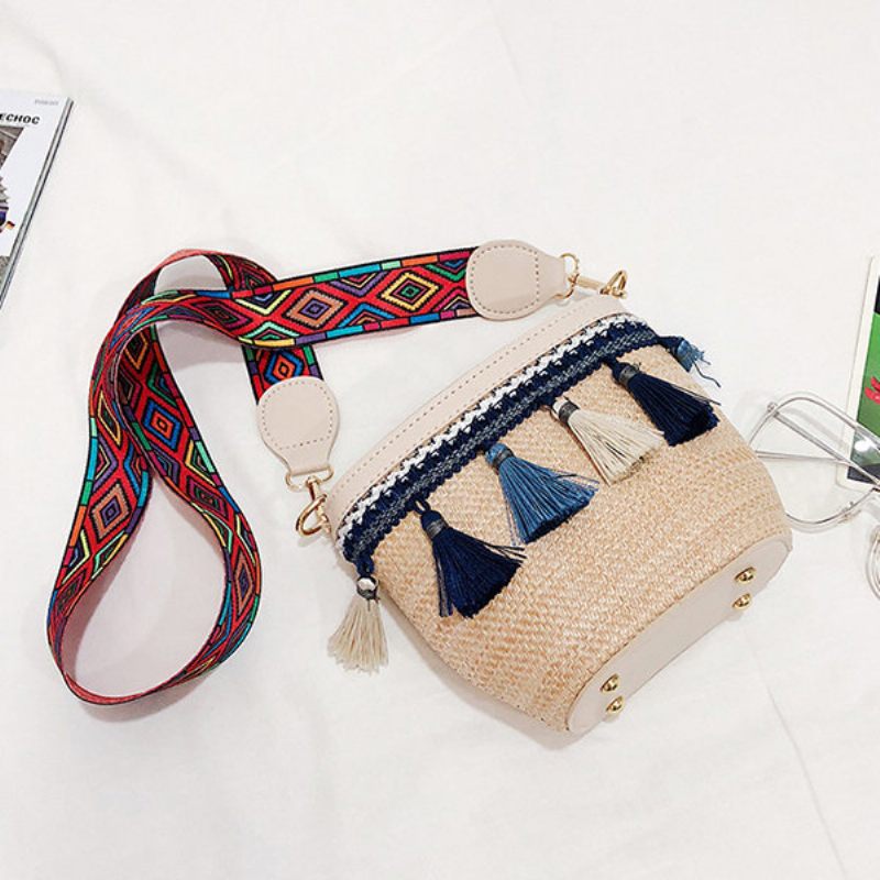 Straw Tassel Bucket Bag Válltáska Nőknek