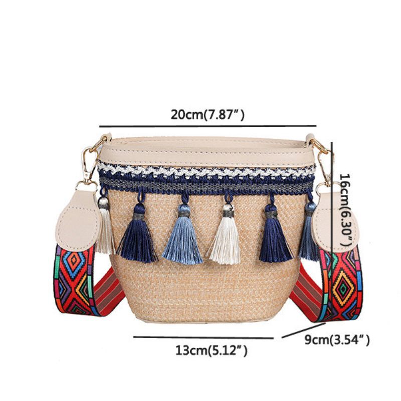 Straw Tassel Bucket Bag Válltáska Nőknek