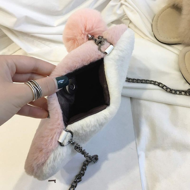 Szív Alakú Kis Női Táska Aranyos Messenger Cross Body Ultra-puha Szösz Kézitáska