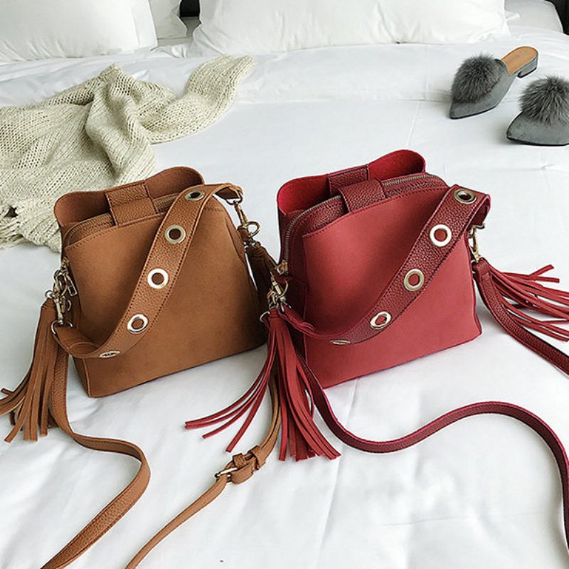 Tassel Bucket Bag Pu Bőr Kézitáska Válltáskák Crossbody Táska Nőknek