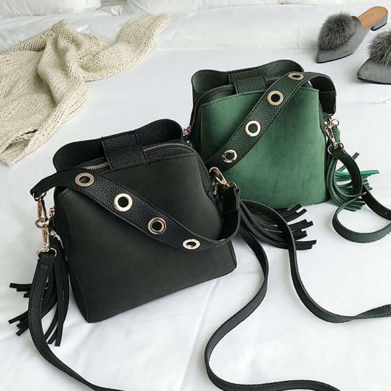 Tassel Bucket Bag Pu Bőr Kézitáska Válltáskák Crossbody Táska Nőknek