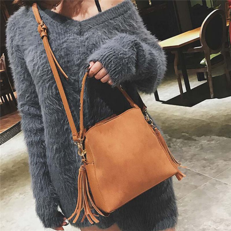 Tassel Bucket Bag Pu Bőr Kézitáska Válltáskák Crossbody Táska Nőknek