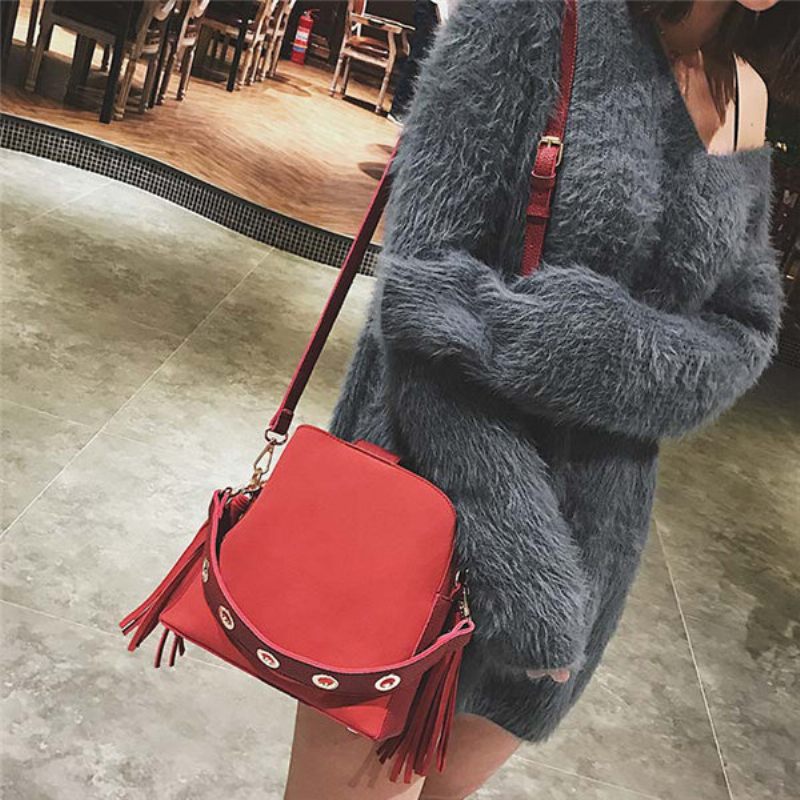 Tassel Bucket Bag Pu Bőr Kézitáska Válltáskák Crossbody Táska Nőknek