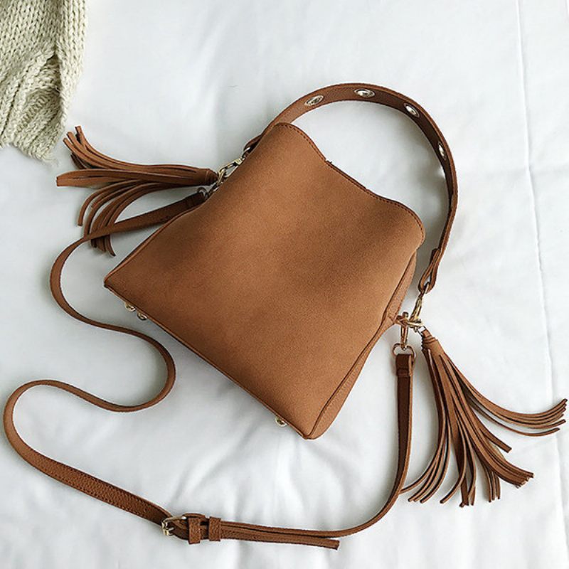 Tassel Bucket Bag Pu Bőr Kézitáska Válltáskák Crossbody Táska Nőknek