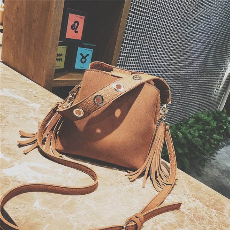 Tassel Bucket Bag Pu Bőr Kézitáska Válltáskák Crossbody Táska Nőknek