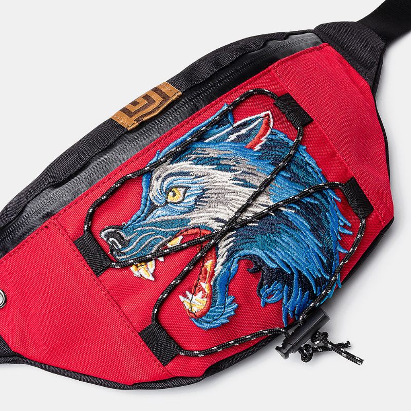 Wolf Hímzés Alkalmi Deréktáska Melltáska Sling Bag Crossbody Táska Férfiaknak