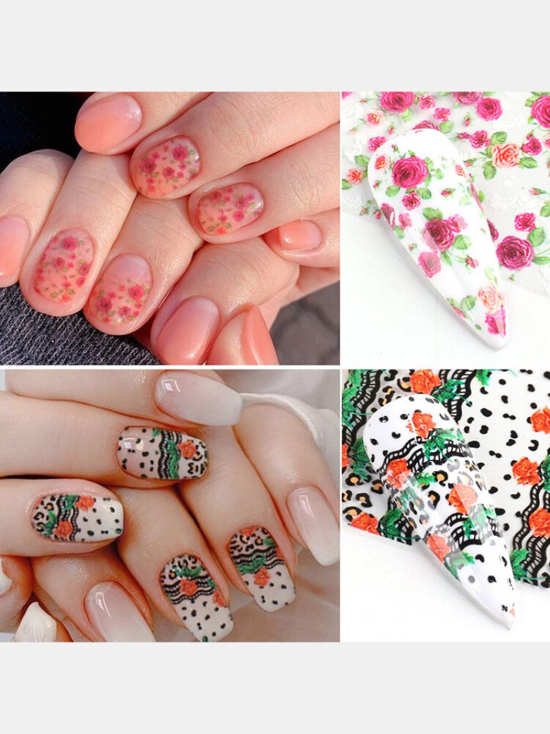 10 Db Nail Art Matricák Rose Leopard Starry Sky Transfer Manikűr Eszközök