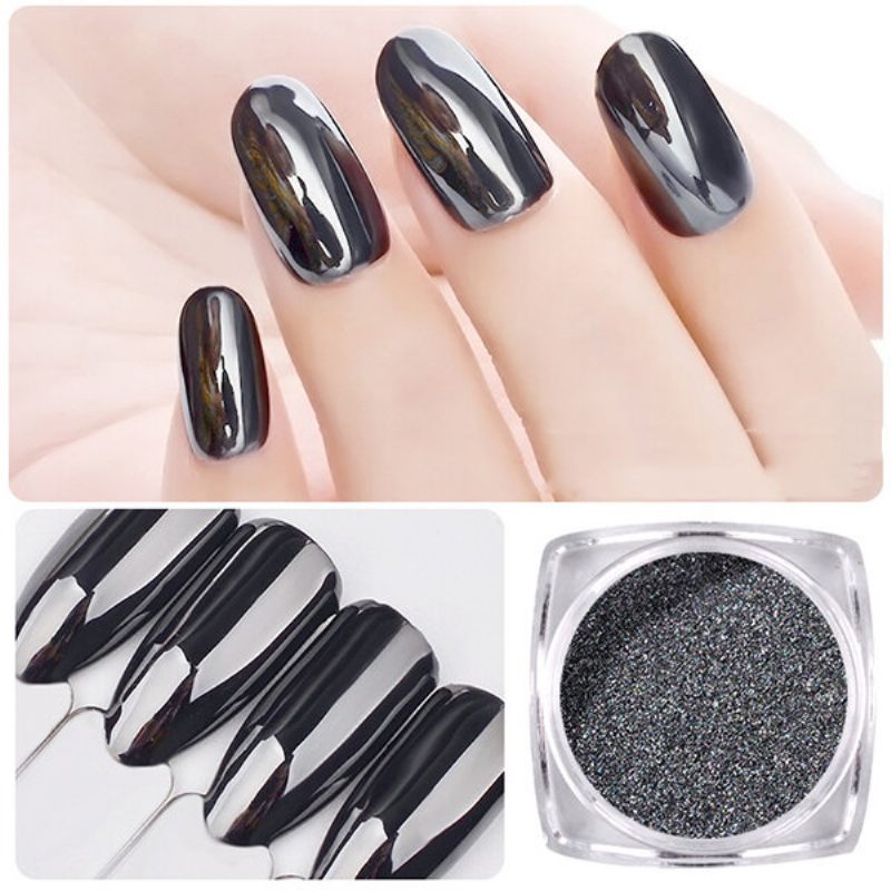 1g Magic Mirror Fekete Köröm Csillogó Púder Sima Nails Art Króm Pigment Por Manikűr Barkács Dekoráció