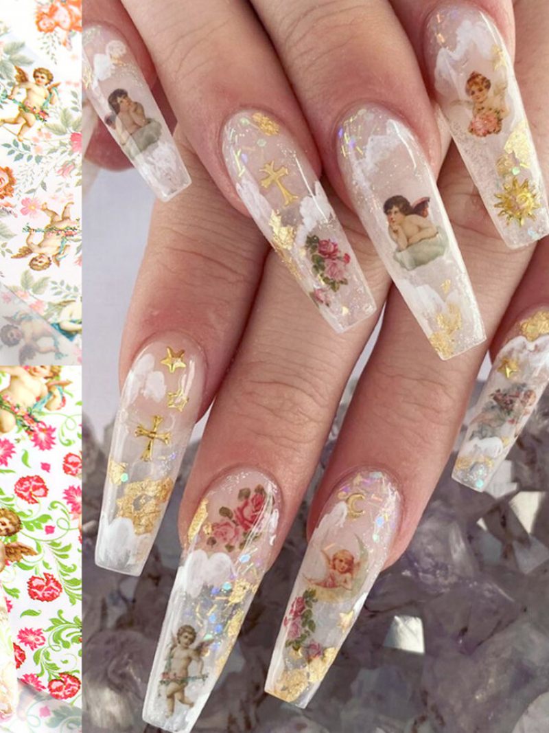 8 Db Nail Art Matrica Diy Kis Virágos Ámor Angyal Vízátadó